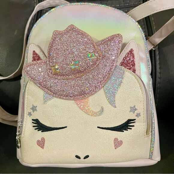 VTG faux leather bling cowgirl horse unicorn medium size Childrens backpack - Picture 2 of 7